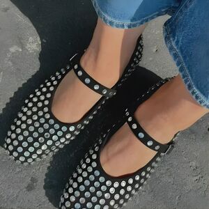 A New Day Black Studded Mary Jane Shoes | Rhinestone | Women’s Ballet Flats